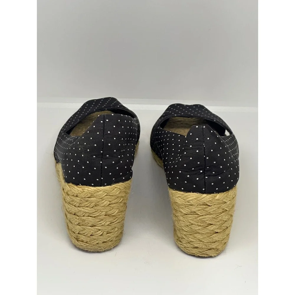 Lauren Ralph Lauren Espadrille Wedges Black Polka‎ Dot Peep Toe Heels Size 8.5